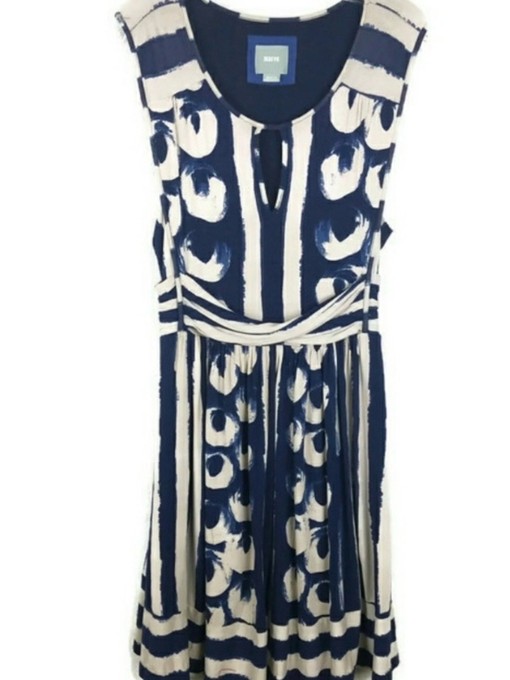 Anthropologie Sennebec Dress by Maeve Navy White Size Medium. - Picture 3 of 7